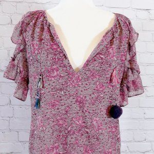 MISA Los Angeles Floral Sm Ruffle Blouse w Tassels